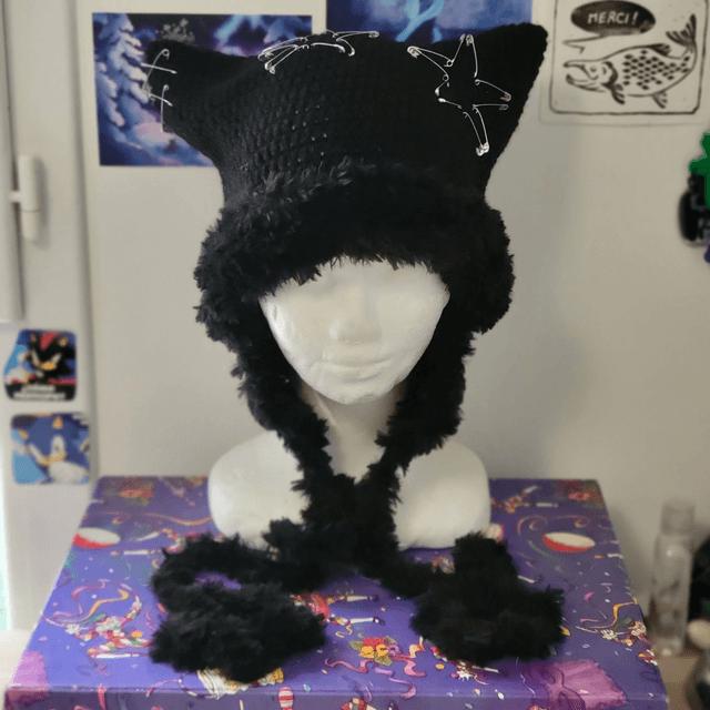 Bonnet chat étoiles épingles